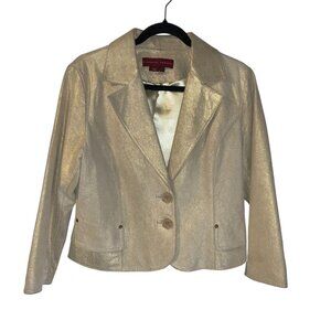 Margaret Godfrey Women's Gold Glitter Leather Jacket Size L Soft Glam Wedding